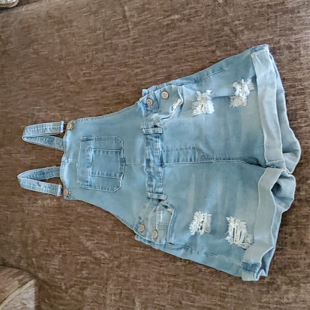 Denim overall shorts ripped lightwash